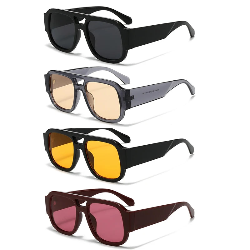 1/4 Sets Retro Large Frame Double Bridges Square Sun Glasses Women Candy Color Wide Legs Men Eyeglasses Outdoor Sports Shades