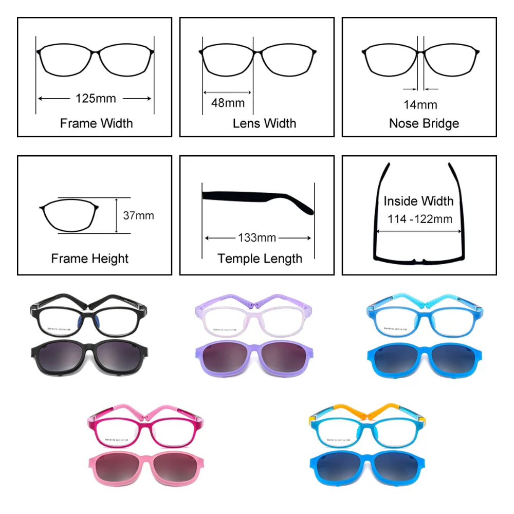 Flexible 2 In 1 Kids Sunglasses Clips On Glasses Children's Shades Girls UV400 Sun Glasses 0 Diopter Optic Eyeglass Frame Pink