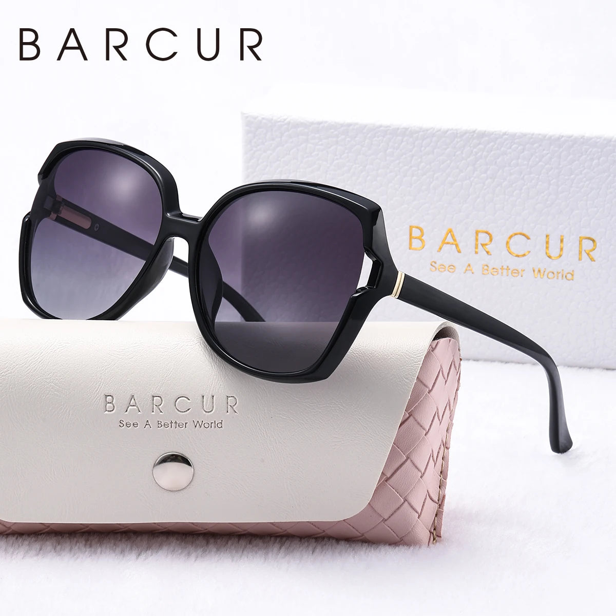 BARCUR Butterfly Women Sunglasses Gradient Colors PC Oval Large Frame UVA/B Fashion  Polarized Sunglasses White Gift Box Package