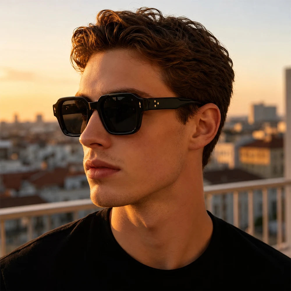 Retro Square Sunglasses Women Men Vintage Small Frame Sun Glasses Luxury Rivet Fashion Streetwear Eyewear Unisex Shades