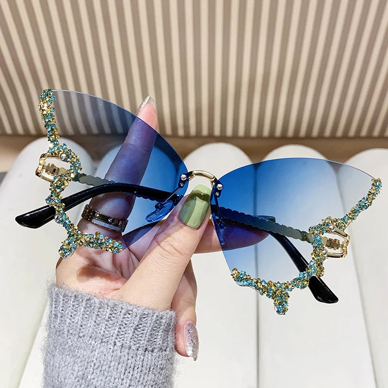New Y2K Style Women Fashion Sunglasses Oversize Butterfly Shape Diamond Edge Design Sun Glasses Street Shooting Party Glasses