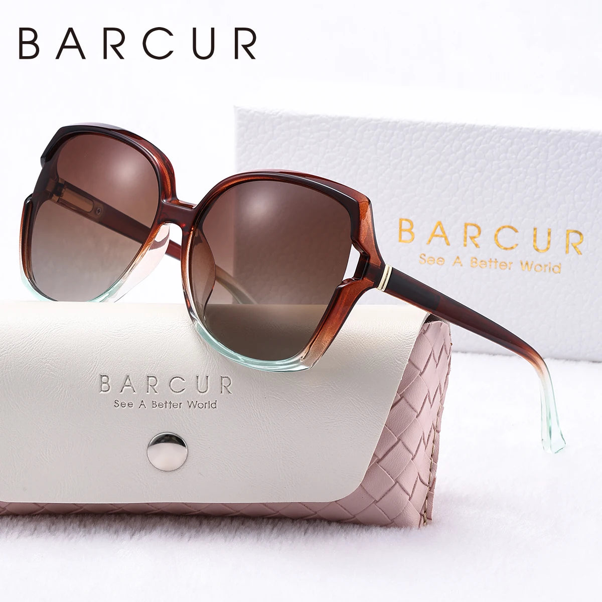 BARCUR Butterfly Women Sunglasses Gradient Colors PC Oval Large Frame UVA/B Fashion  Polarized Sunglasses White Gift Box Package