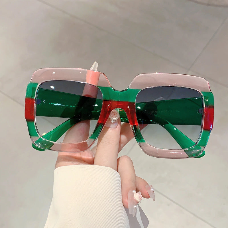 KAMMPT Oversized Square Sunglasses Women 2024 New in Vintage Candy Color Gradient Travelling Shades Trendy Outdoor Sun Glasses