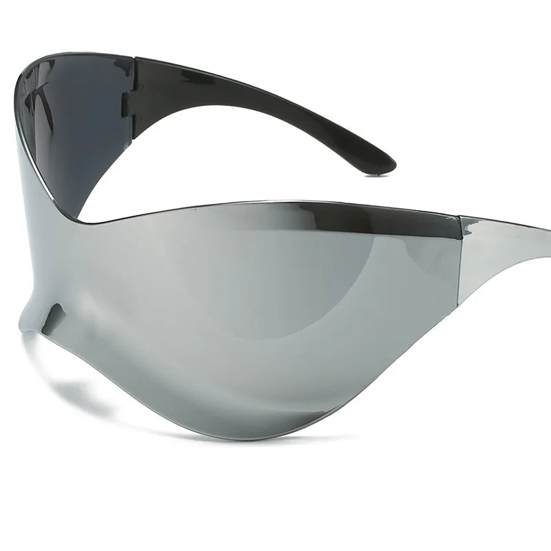 Oversized Futuristic Shield Sunglasses for Women Men Fashion Silver Mask Visor Sun Glasses Female Punk Y2K Eyeglasses