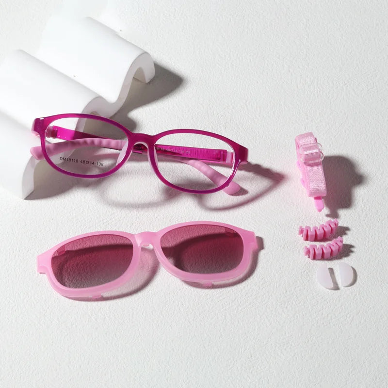 Flexible 2 In 1 Kids Sunglasses Clips On Glasses Children's Shades Girls UV400 Sun Glasses 0 Diopter Optic Eyeglass Frame Pink