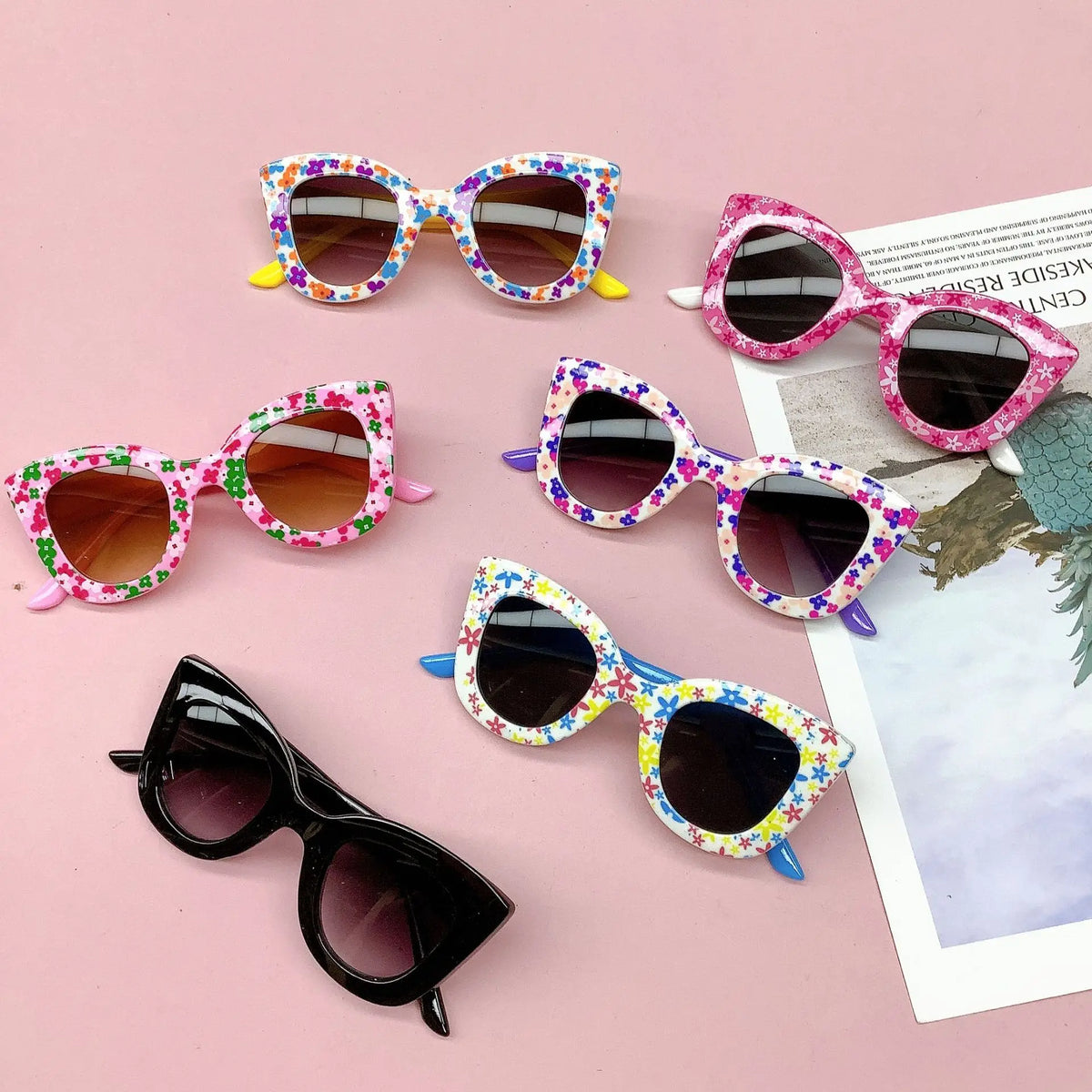 Fashionable New Travel Bag Flower Children's Sunglasses Anti UV Baby Boys And Girls Eye Protection Glasses