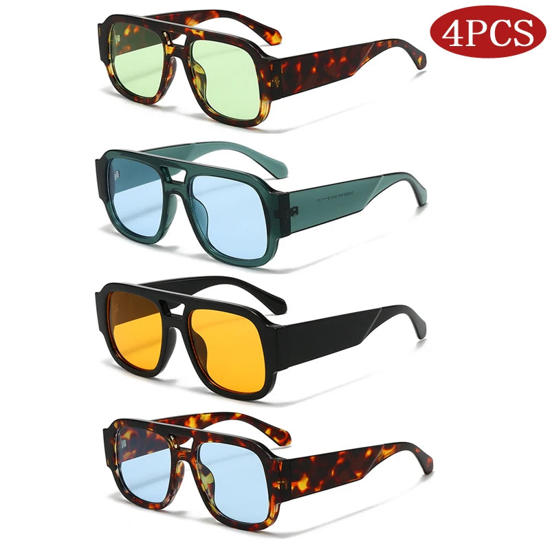 1/4 Sets Retro Large Frame Double Bridges Square Sun Glasses Women Candy Color Wide Legs Men Eyeglasses Outdoor Sports Shades