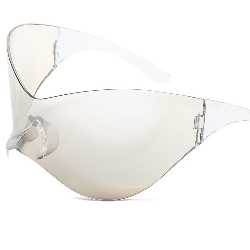 Oversized Futuristic Shield Sunglasses for Women Men Fashion Silver Mask Visor Sun Glasses Female Punk Y2K Eyeglasses