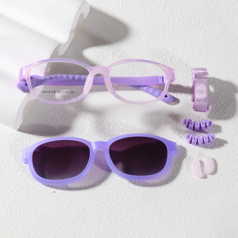 Flexible 2 In 1 Kids Sunglasses Clips On Glasses Children's Shades Girls UV400 Sun Glasses 0 Diopter Optic Eyeglass Frame Pink