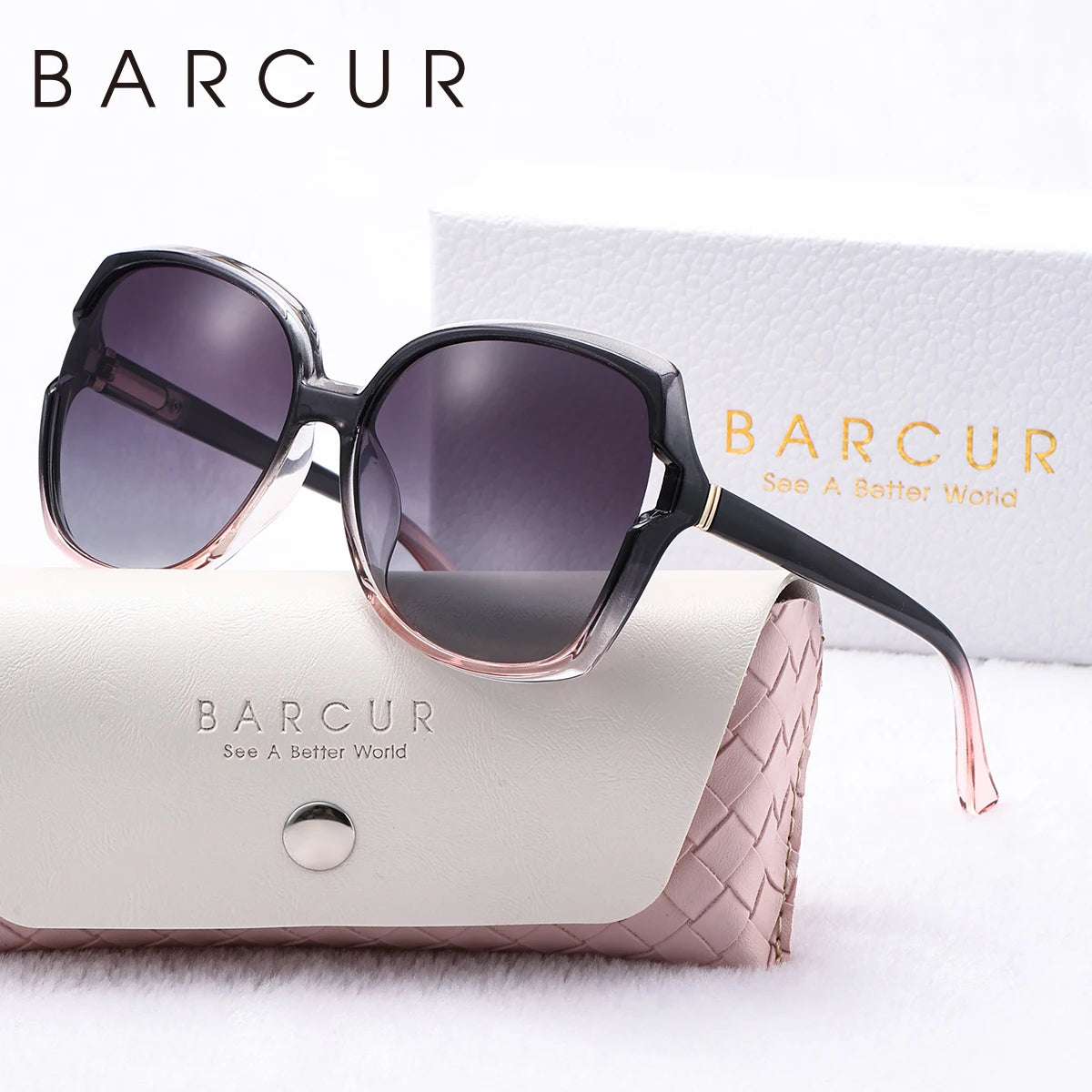 BARCUR Butterfly Women Sunglasses Gradient Colors PC Oval Large Frame UVA/B Fashion  Polarized Sunglasses White Gift Box Package