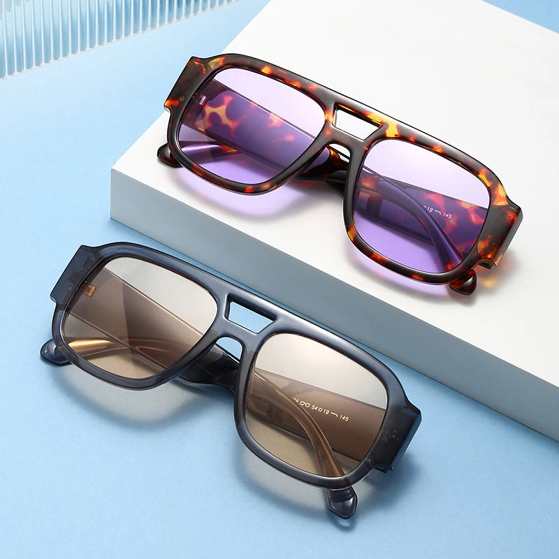 1/4 Sets Retro Large Frame Double Bridges Square Sun Glasses Women Candy Color Wide Legs Men Eyeglasses Outdoor Sports Shades