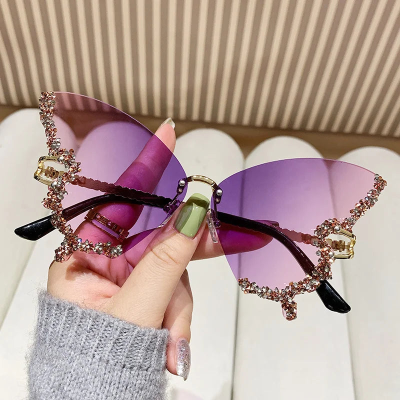 New Y2K Style Women Fashion Sunglasses Oversize Butterfly Shape Diamond Edge Design Sun Glasses Street Shooting Party Glasses