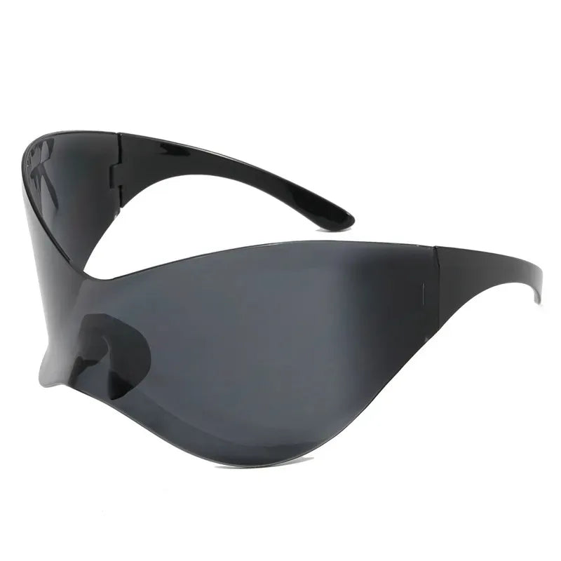 Y2K Wrap Around glasses For Women Men Futuristic Mirrored Lens Fashion Rimless Sun Shades For Cycling Beach Party