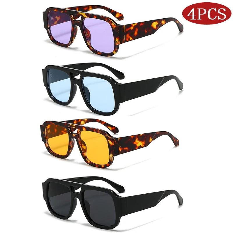 1/4 Sets Retro Large Frame Double Bridges Square Sun Glasses Women Candy Color Wide Legs Men Eyeglasses Outdoor Sports Shades