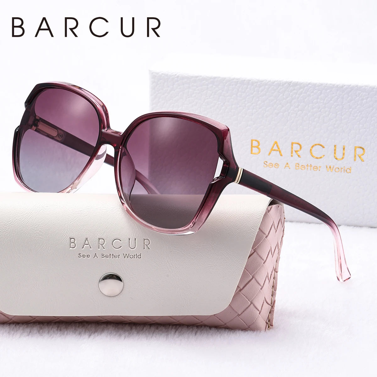 BARCUR Butterfly Women Sunglasses Gradient Colors PC Oval Large Frame UVA/B Fashion  Polarized Sunglasses White Gift Box Package
