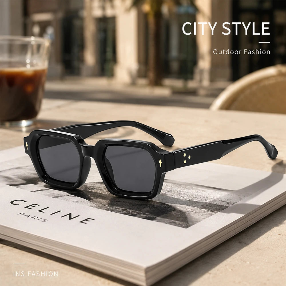 Retro Square Sunglasses Women Men Vintage Small Frame Sun Glasses Luxury Rivet Fashion Streetwear Eyewear Unisex Shades