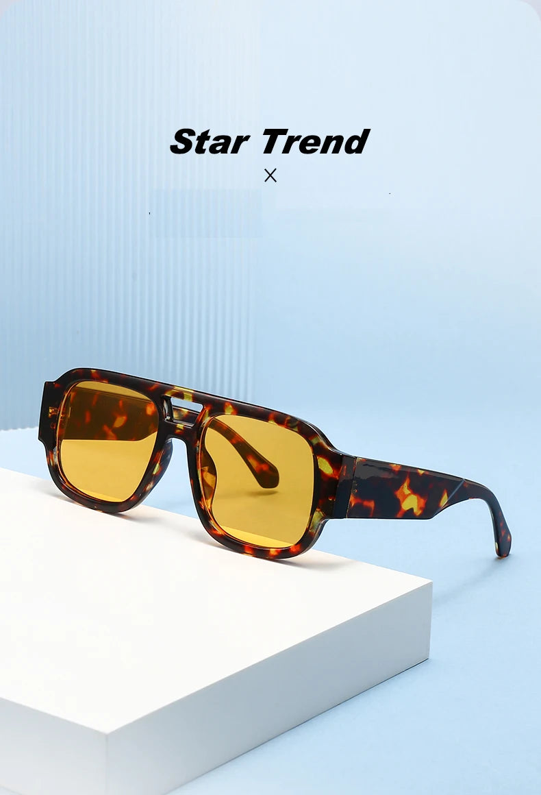 1/4 Sets Retro Large Frame Double Bridges Square Sun Glasses Women Candy Color Wide Legs Men Eyeglasses Outdoor Sports Shades