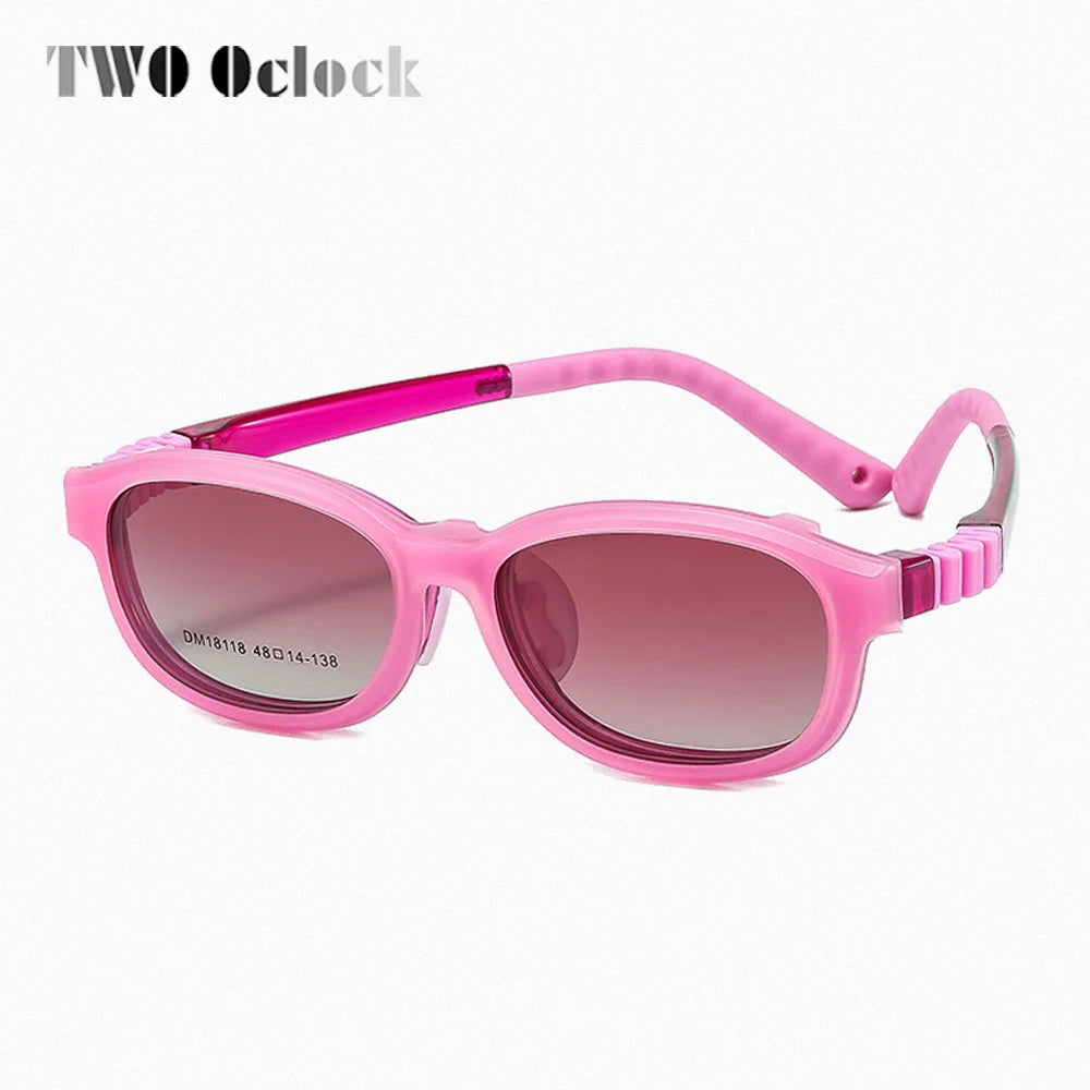 Flexible 2 In 1 Kids Sunglasses Clips On Glasses Children's Shades Girls UV400 Sun Glasses 0 Diopter Optic Eyeglass Frame Pink