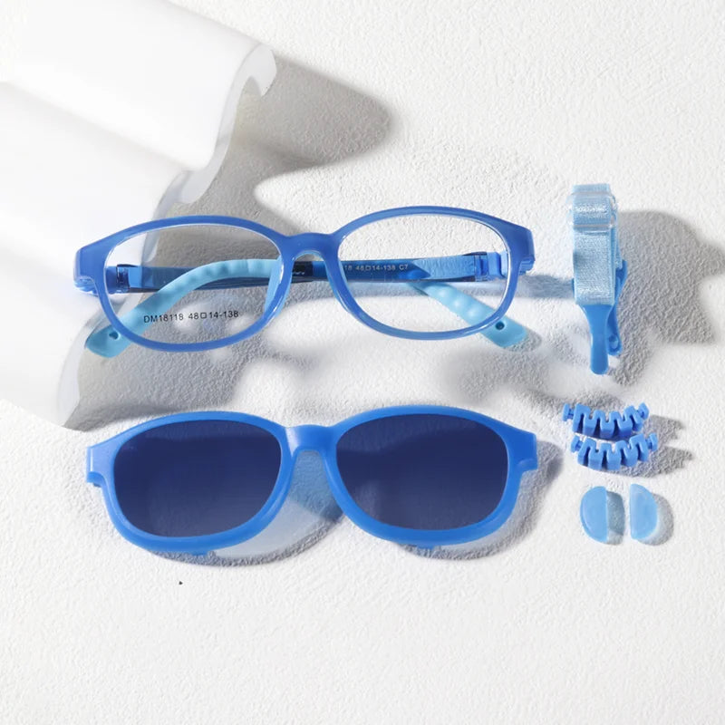 Flexible 2 In 1 Kids Sunglasses Clips On Glasses Children's Shades Girls UV400 Sun Glasses 0 Diopter Optic Eyeglass Frame Pink