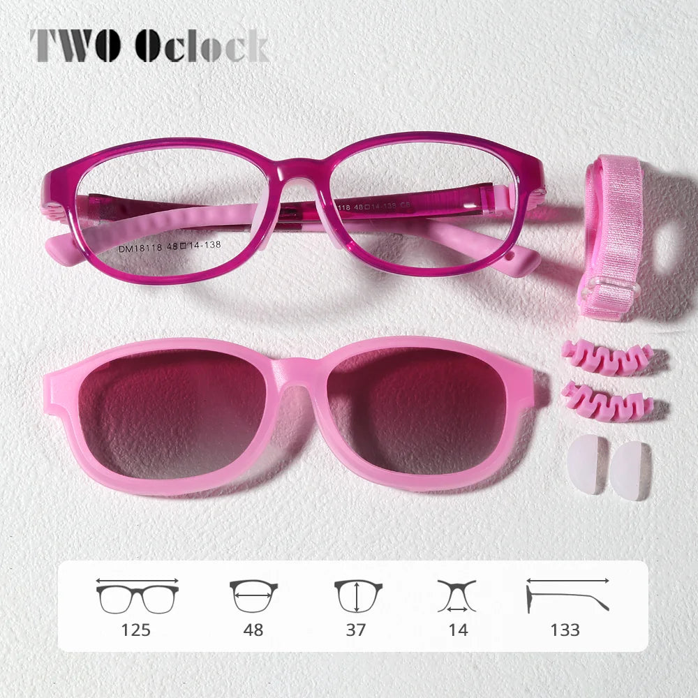 Flexible 2 In 1 Kids Sunglasses Clips On Glasses Children's Shades Girls UV400 Sun Glasses 0 Diopter Optic Eyeglass Frame Pink