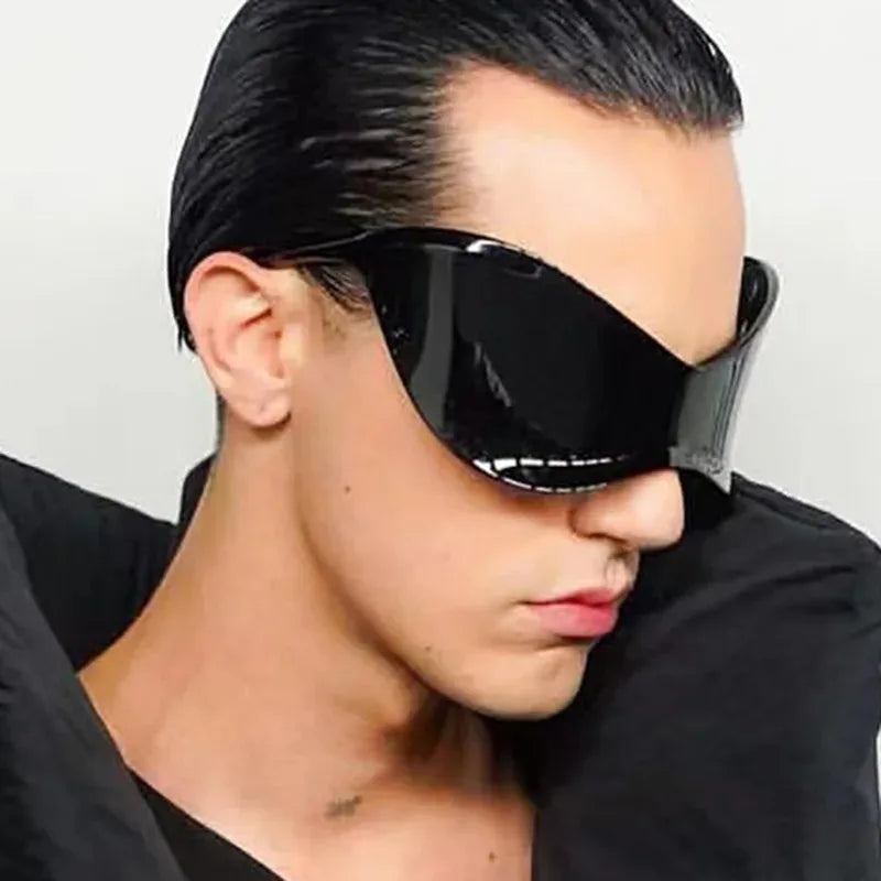 Y2K Wrap Around glasses For Women Men Futuristic Mirrored Lens Fashion Rimless Sun Shades For Cycling Beach Party